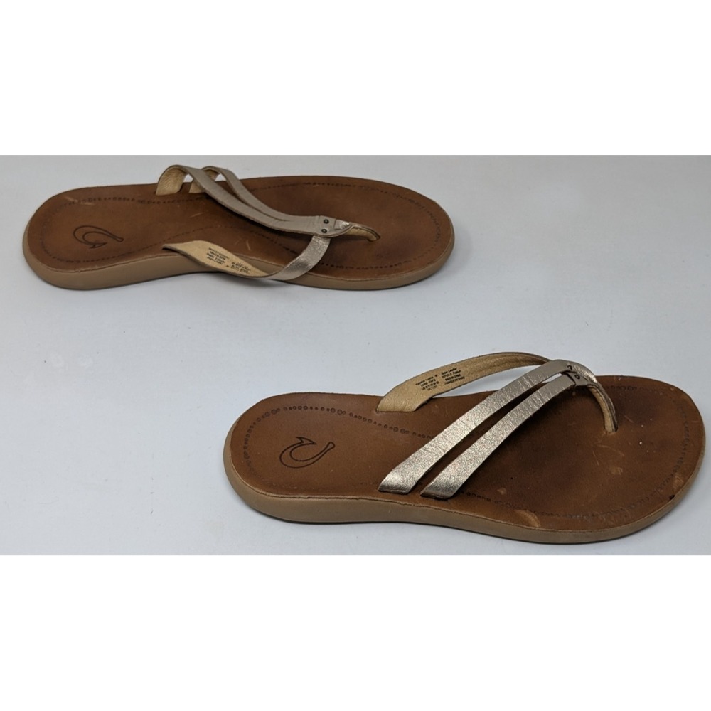 OluKai Metallic Gold Strappy Flip Flop Sandals